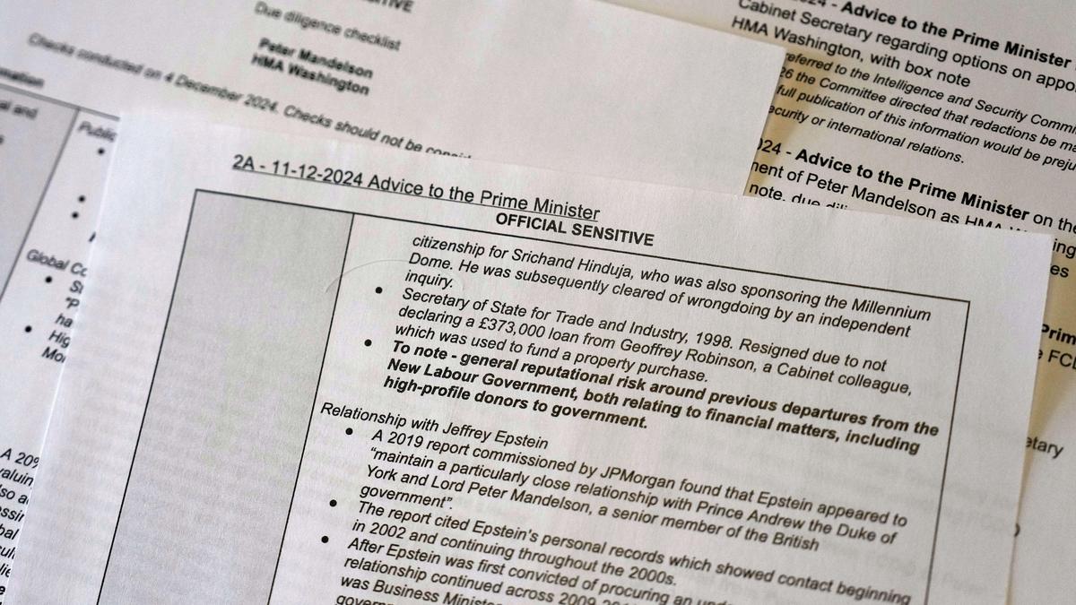 Released U.K. files reveal concerns on Mandelson’s appointment as U.S. Ambassador